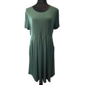 Shiela Rose Green Pleated Short Sleeve Dress - L